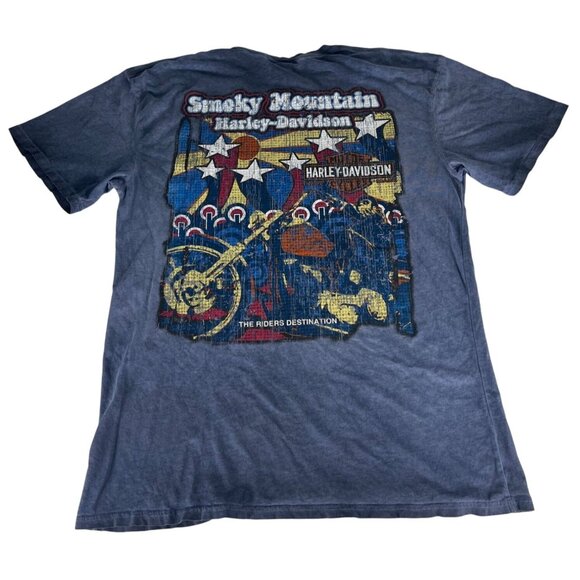 Harley Davidson Smokey Mountain Motorcycle T-Shirt Women's 2X Blue Faded Vintage - Picture 1 of 6